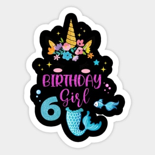 Mermaid Birthday Girl 6 Year Old Its My 6th Bday Mermaid Sticker